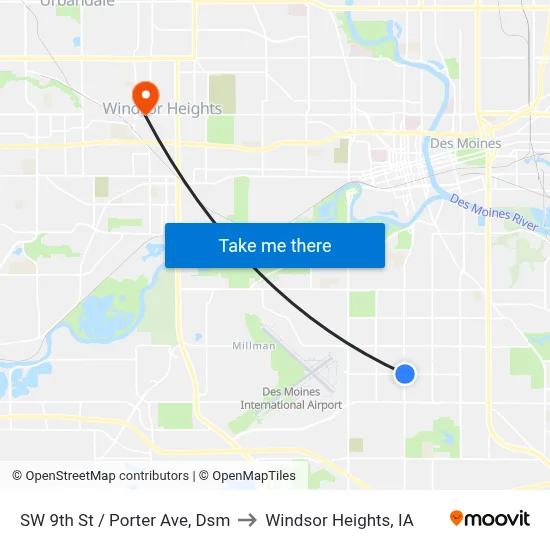 SW 9th St / Porter Ave, Dsm to Windsor Heights, IA map