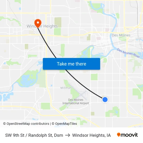 SW 9th St / Randolph St, Dsm to Windsor Heights, IA map