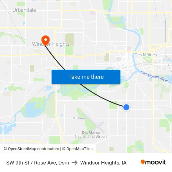 SW 9th St / Rose Ave, Dsm to Windsor Heights, IA map