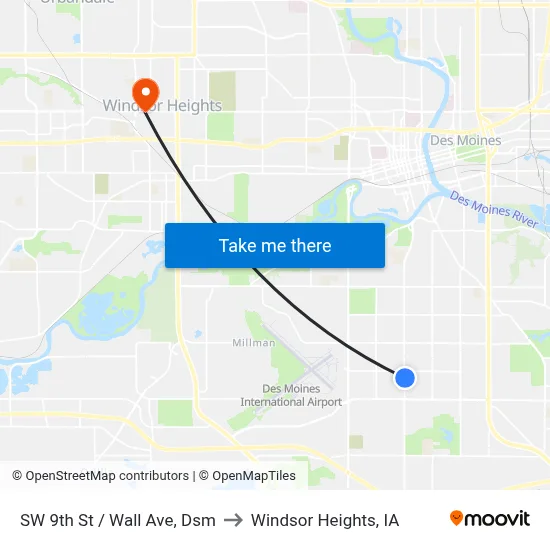 SW 9th St / Wall Ave, Dsm to Windsor Heights, IA map