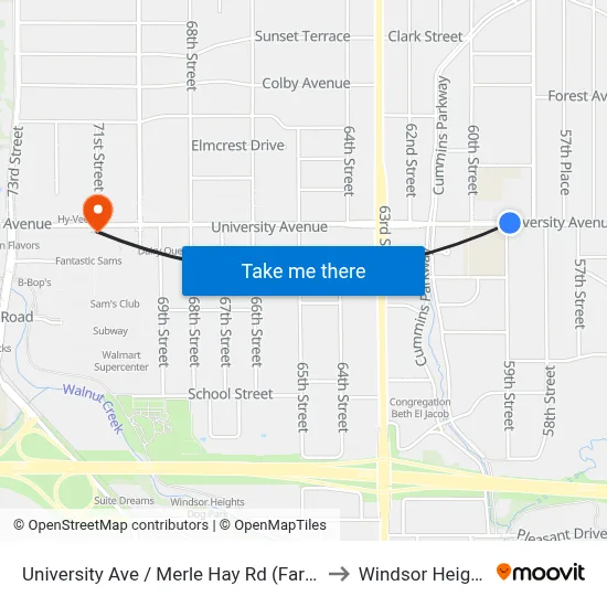University Ave / Merle Hay Rd (Far-Side), Dsm to Windsor Heights, IA map