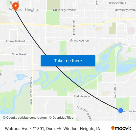 Watrous Ave / #1801, Dsm to Windsor Heights, IA map