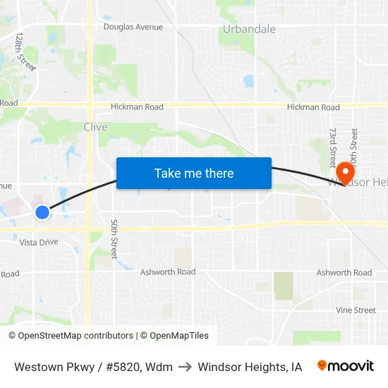 Westown Pkwy / #5820, Wdm to Windsor Heights, IA map