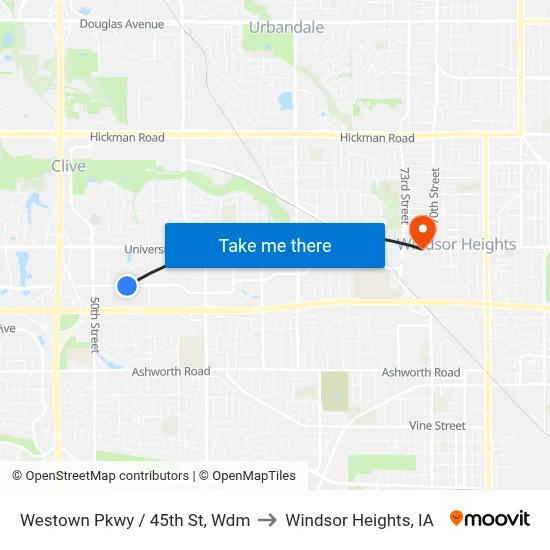 Westown Pkwy / 45th St, Wdm to Windsor Heights, IA map