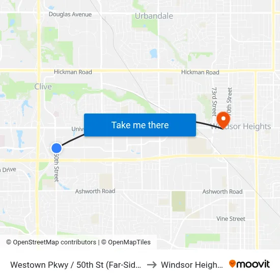 Westown Pkwy / 50th St (Far-Side), Wdm to Windsor Heights, IA map