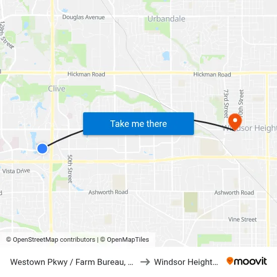 Westown Pkwy / Farm Bureau, Wdm to Windsor Heights, IA map