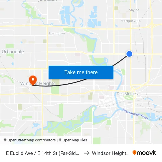 E Euclid Ave / E 14th St (Far-Side), Dsm to Windsor Heights, IA map