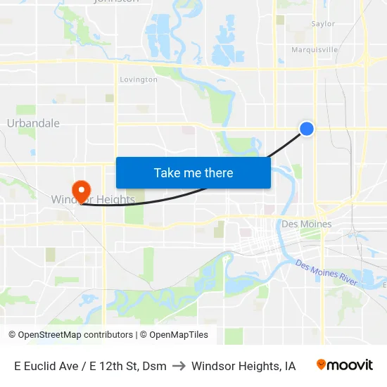 E Euclid Ave / E 12th St, Dsm to Windsor Heights, IA map