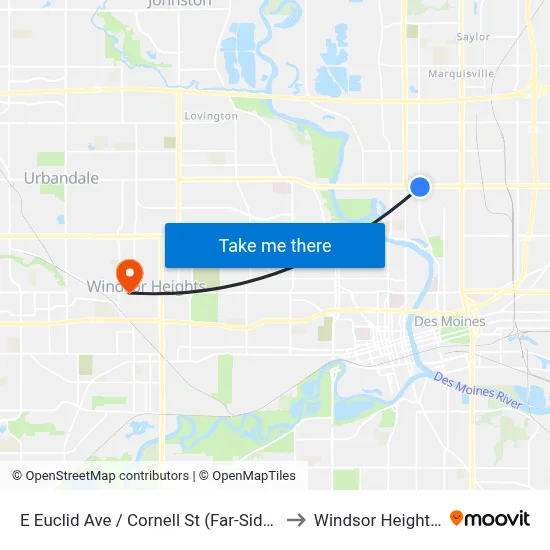 E Euclid Ave / Cornell St (Far-Side), Dsm to Windsor Heights, IA map