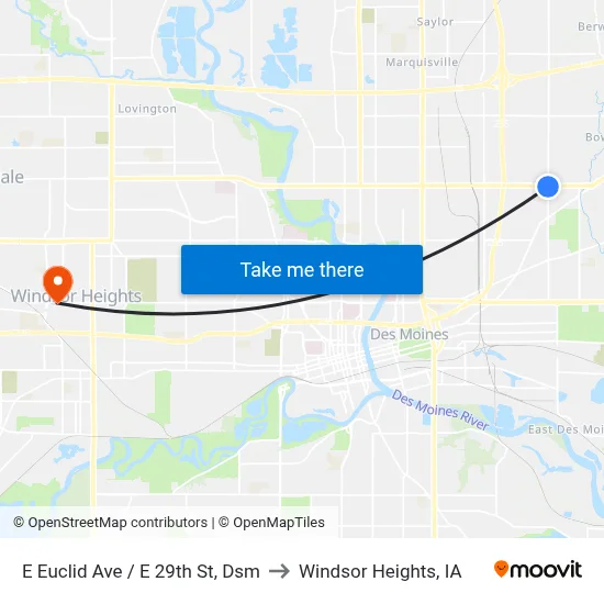 E Euclid Ave / E 29th St, Dsm to Windsor Heights, IA map
