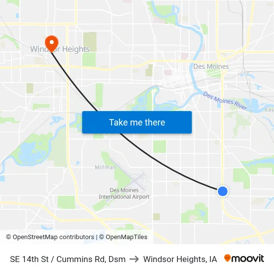 SE 14th St / Cummins Rd, Dsm to Windsor Heights, IA map
