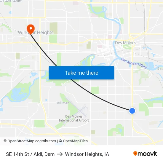 SE 14th St / Aldi, Dsm to Windsor Heights, IA map