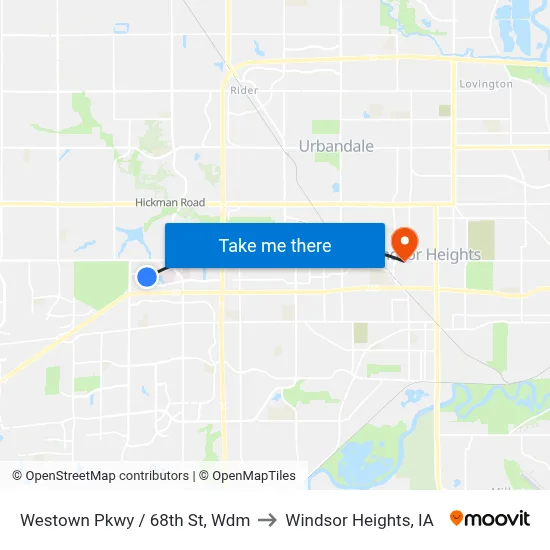Westown Pkwy / 68th St, Wdm to Windsor Heights, IA map