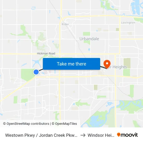 Westown Pkwy / Jordan Creek Pkwy (Far-Side), Wdm to Windsor Heights, IA map