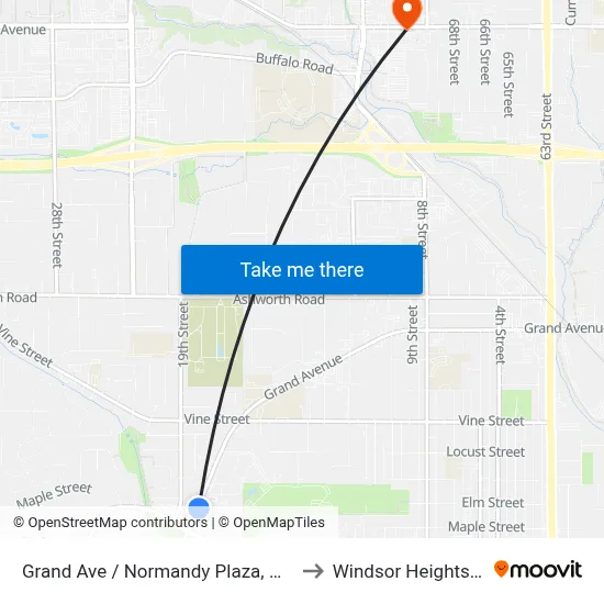 Grand Ave / Normandy Plaza, Wdm to Windsor Heights, IA map