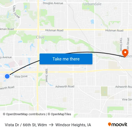 Vista Dr / 66th St, Wdm to Windsor Heights, IA map