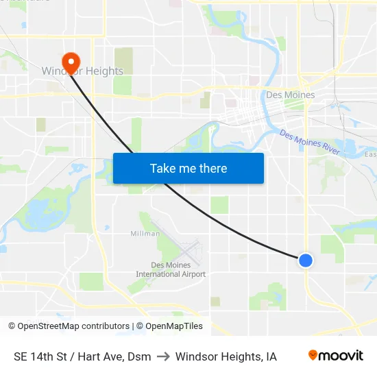 SE 14th St / Hart Ave, Dsm to Windsor Heights, IA map