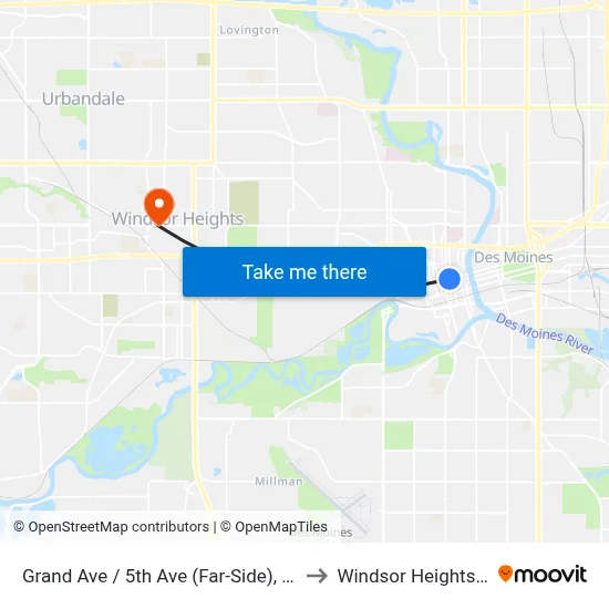 Grand Ave / 5th Ave (Far-Side), Dsm to Windsor Heights, IA map