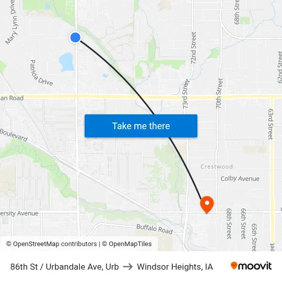 86th St / Urbandale Ave, Urb to Windsor Heights, IA map