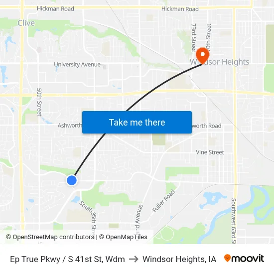Ep True Pkwy / S 41st St, Wdm to Windsor Heights, IA map