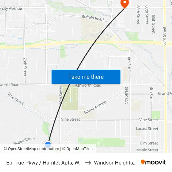 Ep True Pkwy / Hamlet Apts, Wdm to Windsor Heights, IA map