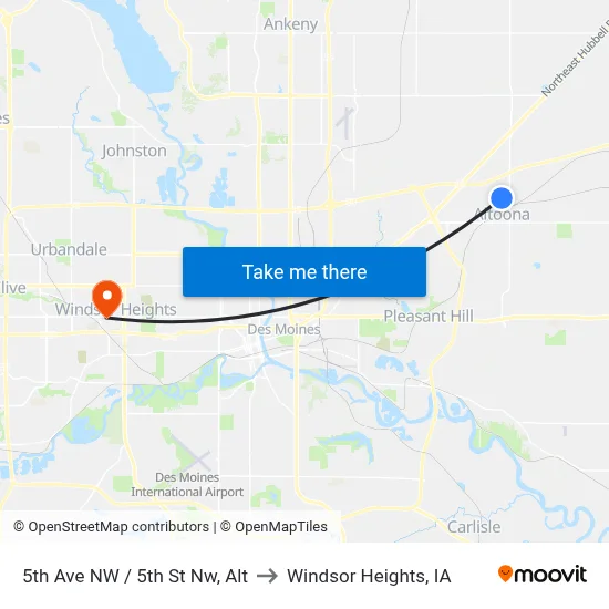 5th Ave NW / 5th St Nw, Alt to Windsor Heights, IA map