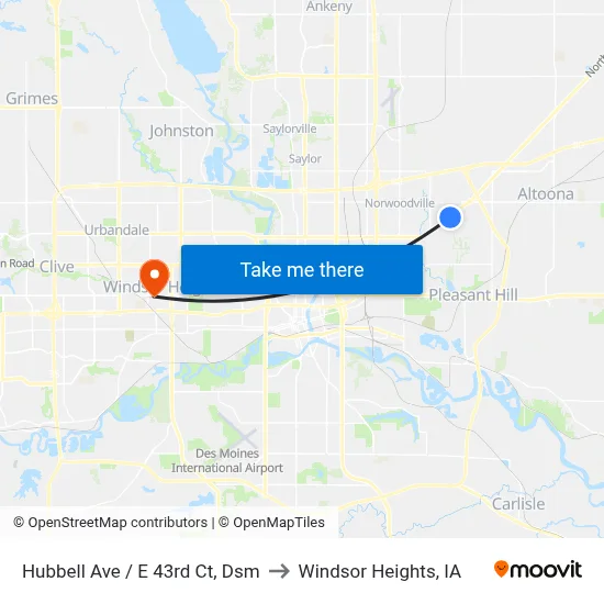 Hubbell Ave / E 43rd Ct, Dsm to Windsor Heights, IA map