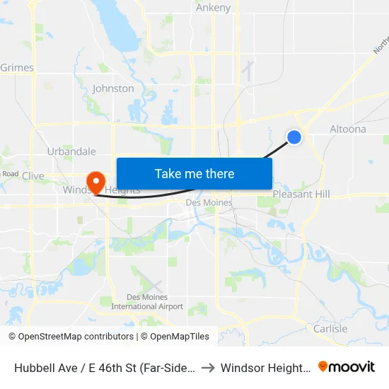Hubbell Ave / E 46th St (Far-Side), Dsm to Windsor Heights, IA map