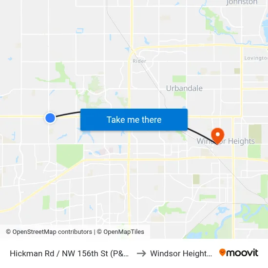 Hickman Rd / NW 156th St (P&R), Clv to Windsor Heights, IA map