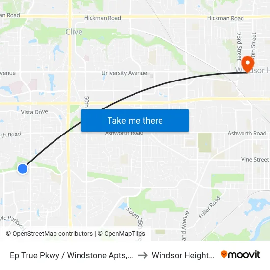 Ep True Pkwy / Windstone Apts, Wdm to Windsor Heights, IA map