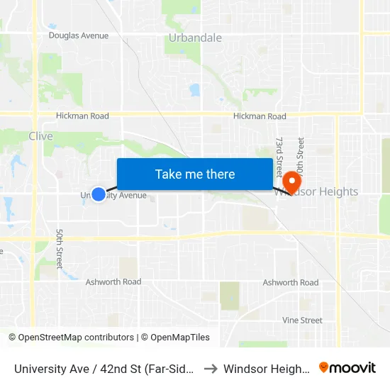 University Ave / 42nd St (Far-Side), Wdm to Windsor Heights, IA map