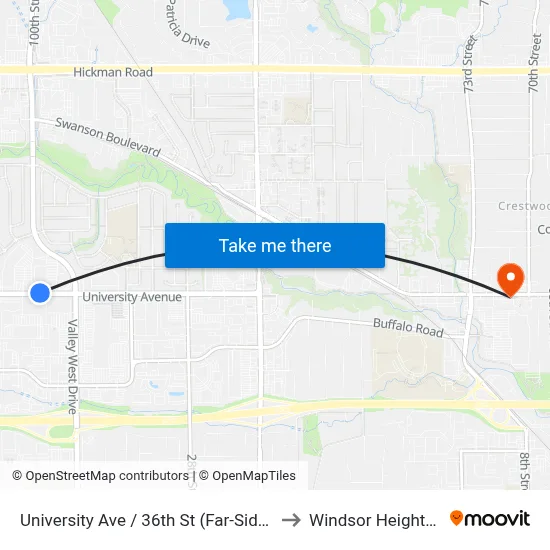 University Ave / 36th St (Far-Side), Clv to Windsor Heights, IA map