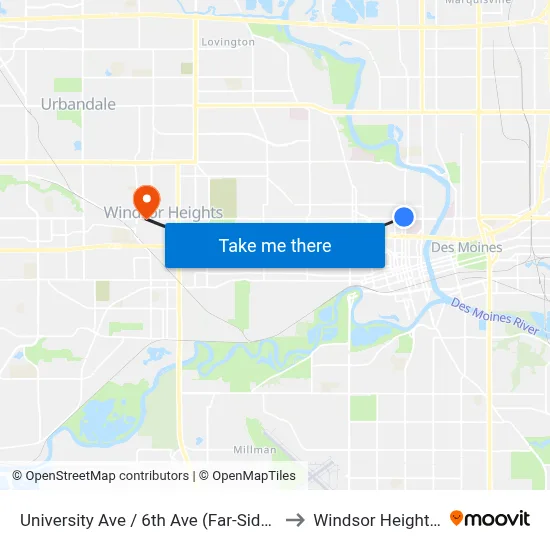 University Ave / 6th Ave (Far-Side), Dsm to Windsor Heights, IA map