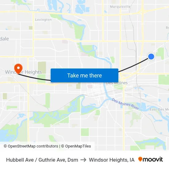 Hubbell Ave / Guthrie Ave, Dsm to Windsor Heights, IA map