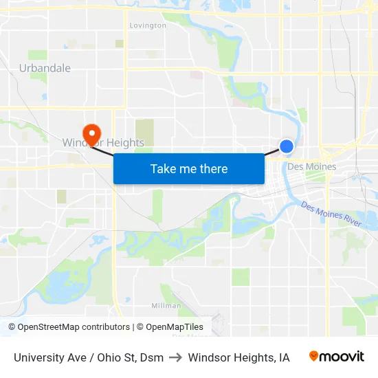 University Ave / Ohio St, Dsm to Windsor Heights, IA map