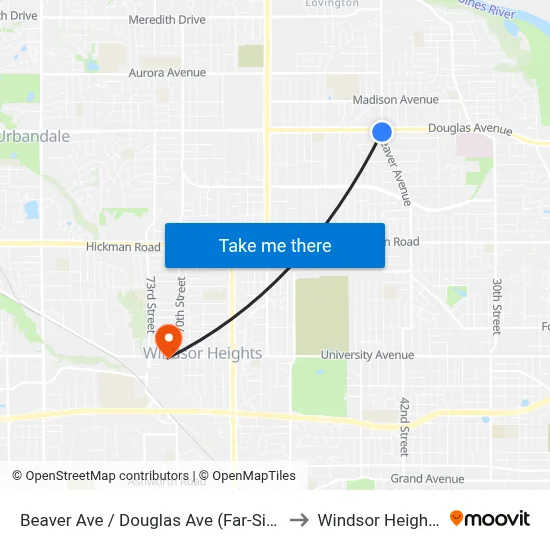 Beaver Ave / Douglas Ave (Far-Side), Dsm to Windsor Heights, IA map