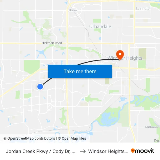 Jordan Creek Pkwy / Cody Dr, Wdm to Windsor Heights, IA map