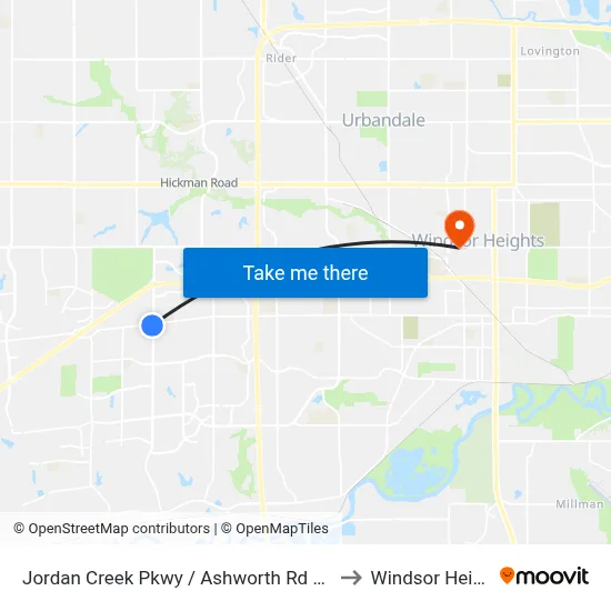 Jordan Creek Pkwy / Ashworth Rd (Far-Side), Wdm to Windsor Heights, IA map