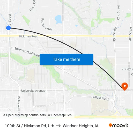 100th St / Hickman Rd, Urb to Windsor Heights, IA map