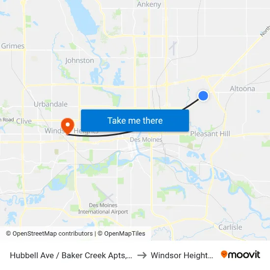 Hubbell Ave / Baker Creek Apts, Dsm to Windsor Heights, IA map