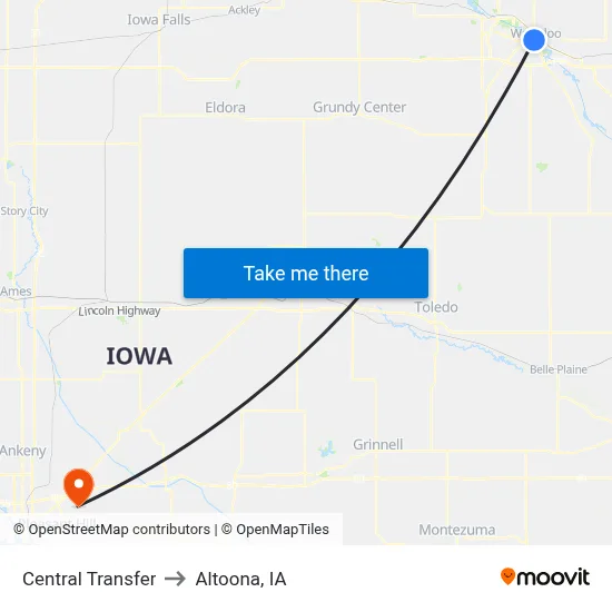 Central Transfer to Altoona, IA map
