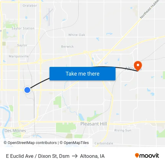 E Euclid Ave / Dixon St, Dsm to Altoona, IA map