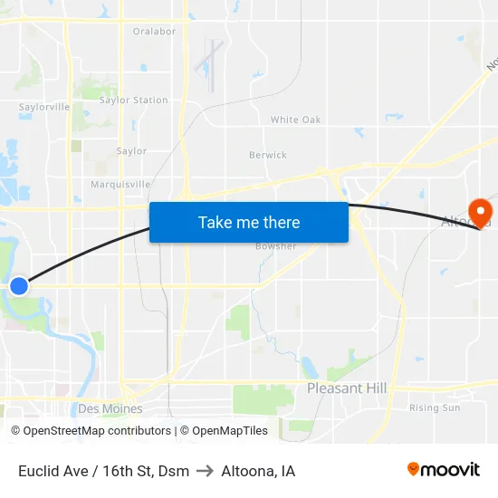Euclid Ave / 16th St, Dsm to Altoona, IA map
