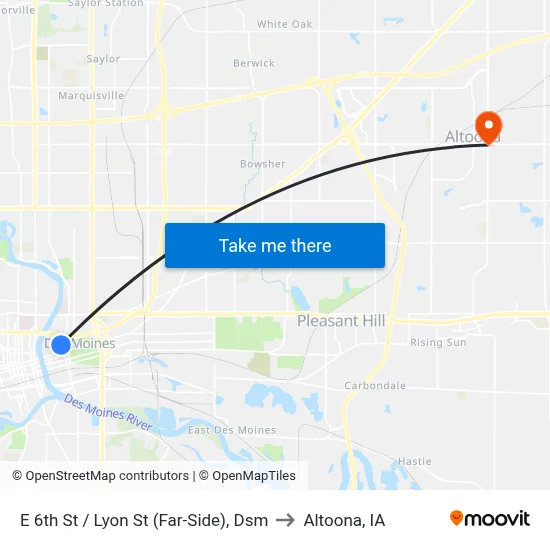 E 6th St / Lyon St (Far-Side), Dsm to Altoona, IA map