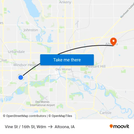 Vine St / 16th St, Wdm to Altoona, IA map