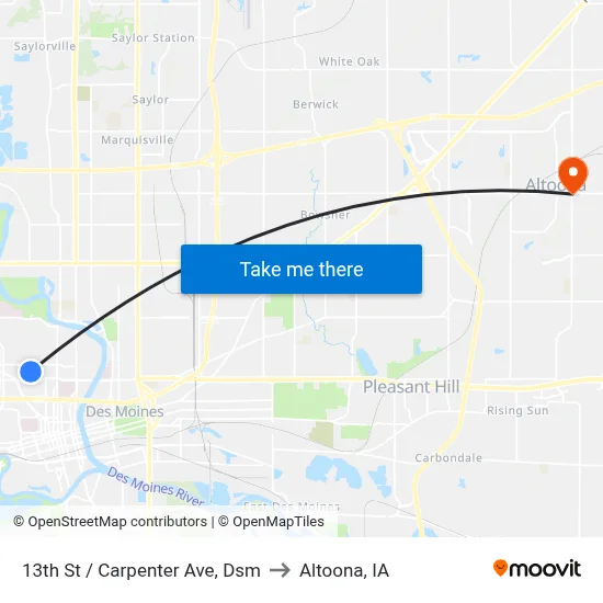 13th St / Carpenter Ave, Dsm to Altoona, IA map