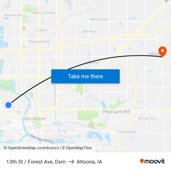 13th St / Forest Ave, Dsm to Altoona, IA map