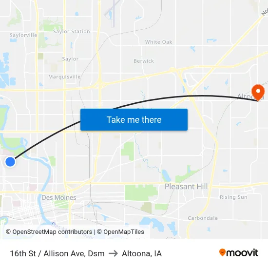 16th St / Allison Ave, Dsm to Altoona, IA map