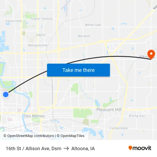 16th St / Allison Ave, Dsm to Altoona, IA map