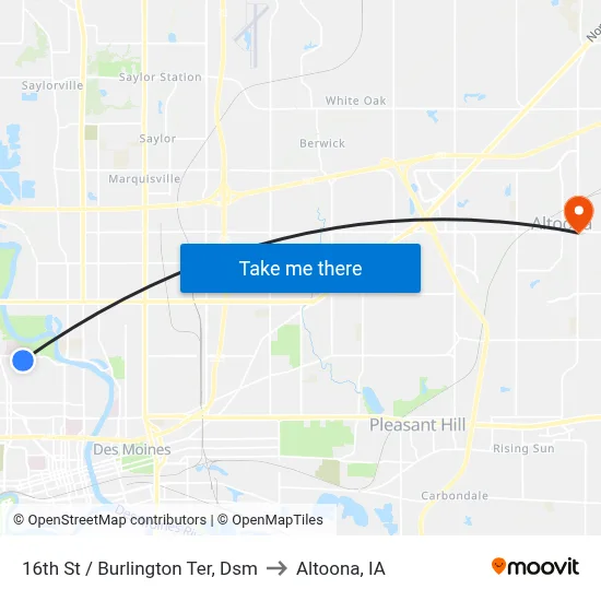 16th St / Burlington Ter, Dsm to Altoona, IA map